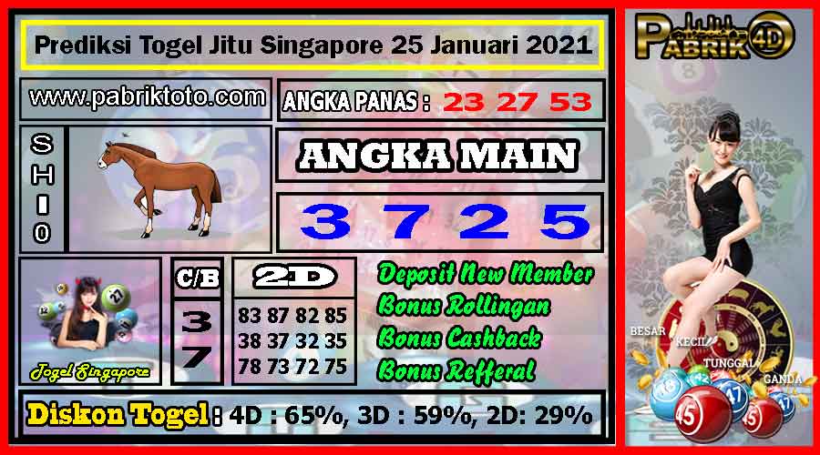 Prediksi Togel Jitu Singapore Senin, 25 Januari 2021