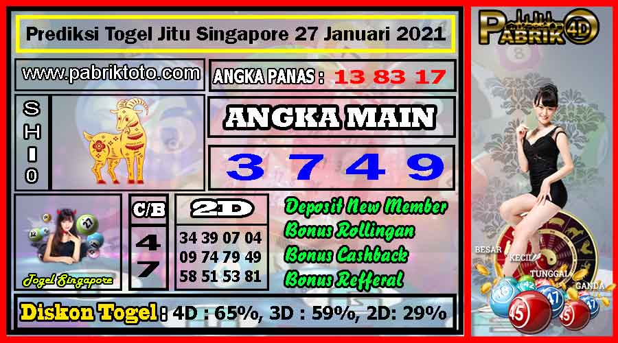 Prediksi Togel Jitu Singapore Rabu, 27 Januari 2021