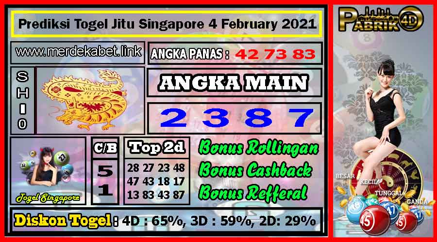 Prediksi Togel Jitu Singapore Kamis 04 February 2021