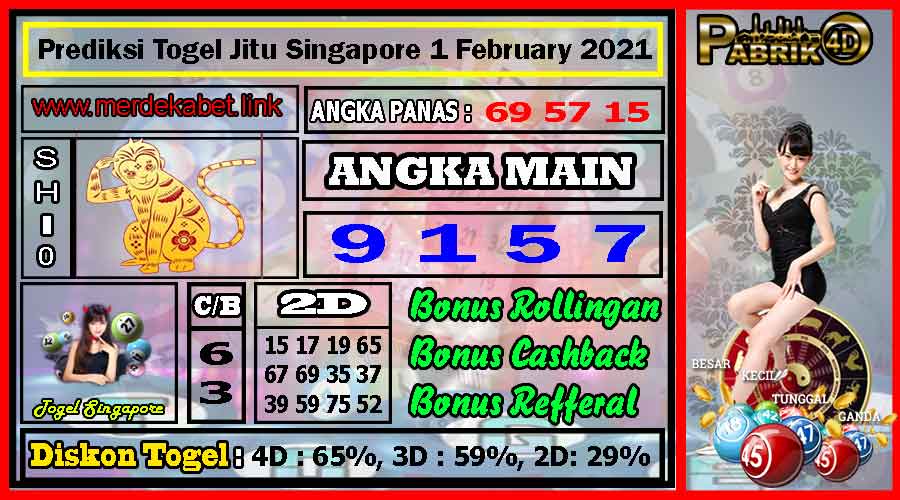 Prediksi Togel Jitu Singapore Senin 1 February 2021