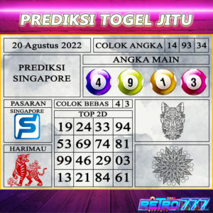 Prediksi Togel Jitu SGP Sabtu 20 Agustus 2022