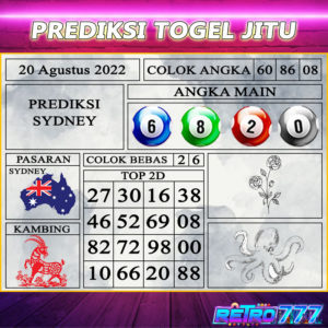 Prediksi Togel Jitu Sydney Sabtu 20 Agustus 2022