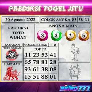 Prediksi Togel Jitu Toto Wuhan Sabtu 20 Agustus 2022